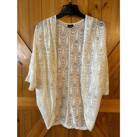 Rue21 Womens Ivory Crochet 3/4 Sleeve Open Front Cardigan Size Medium (5073) - Picture 1 of 4